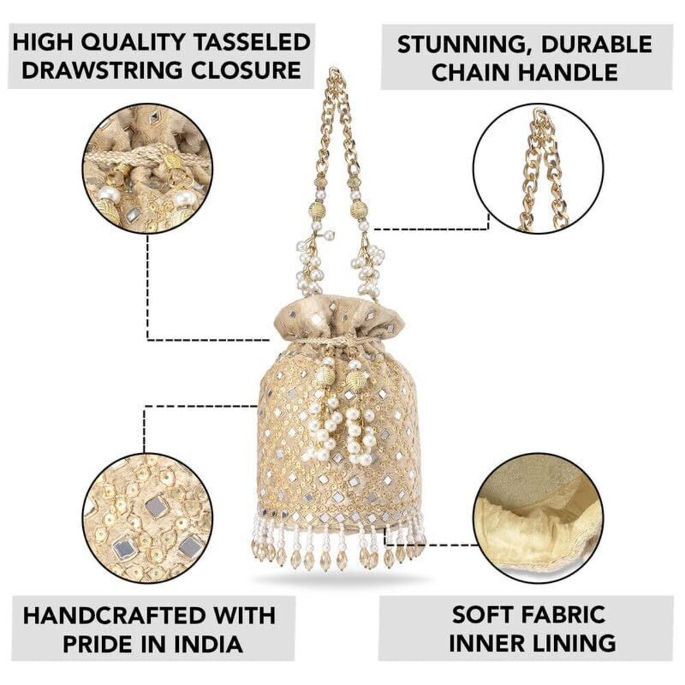 7702 Cream Potli Purses Gift Handmade Evening Handbag Stylish Bridal - Picture 3 of 9